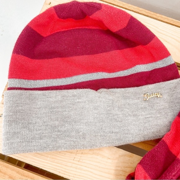 Juicy Couture red stripped hat/scarf set